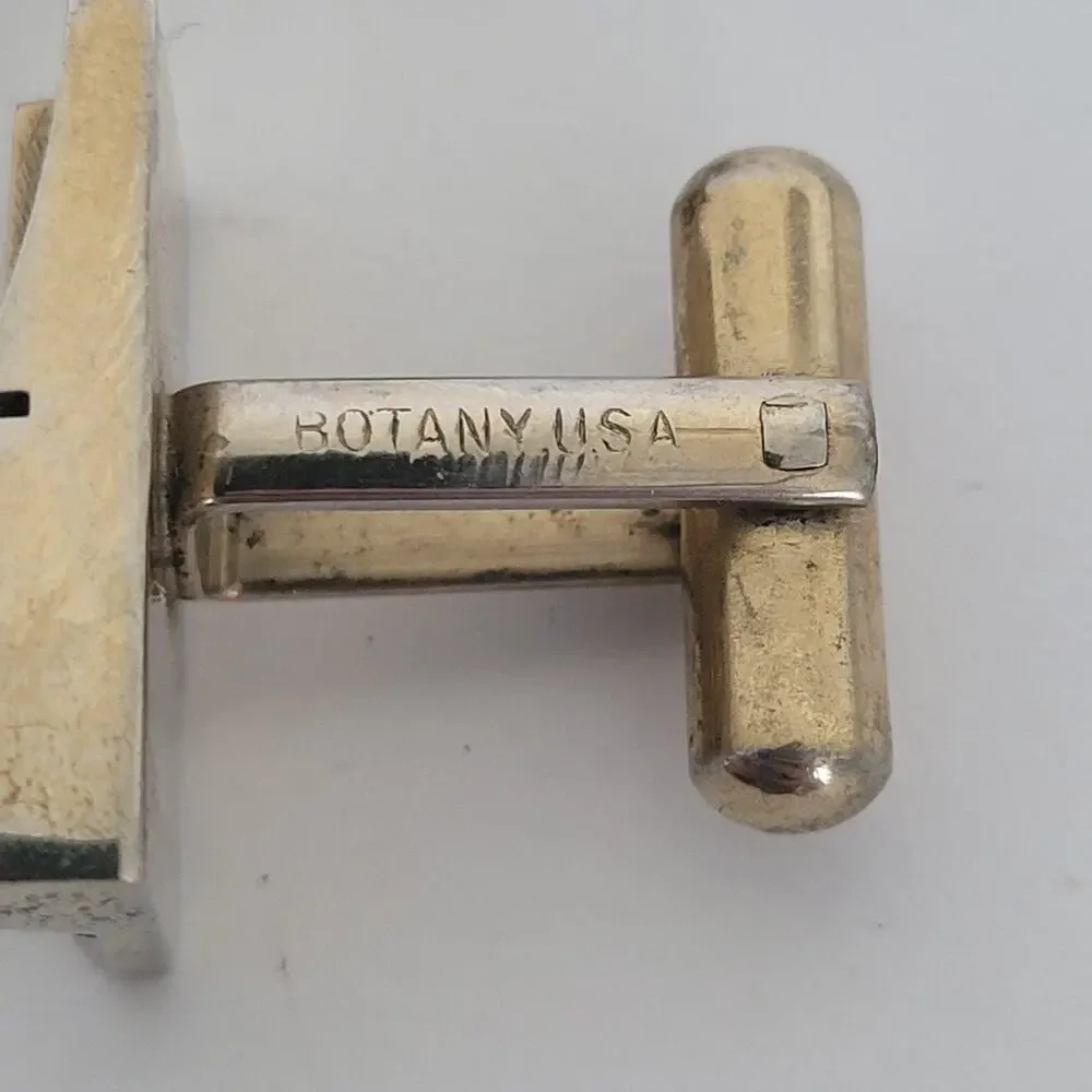 Botany Made USA Silver Tone Logo Cufflinks Vintage Retro Rectangle Bullet Geomet